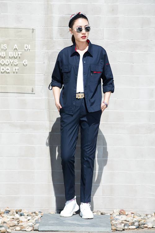 小拉链夏长袖工作服